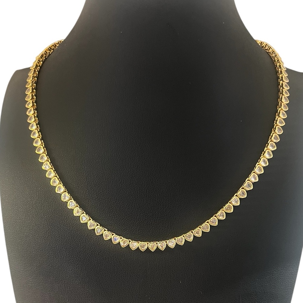 New Gold Plated Amore Bezel Heart Tennis Necklace - Picture 6 of 8